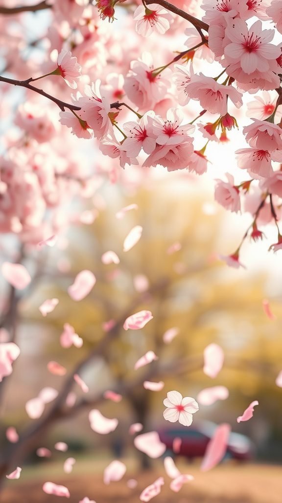 Cherry blossom petals swirling in the wind
