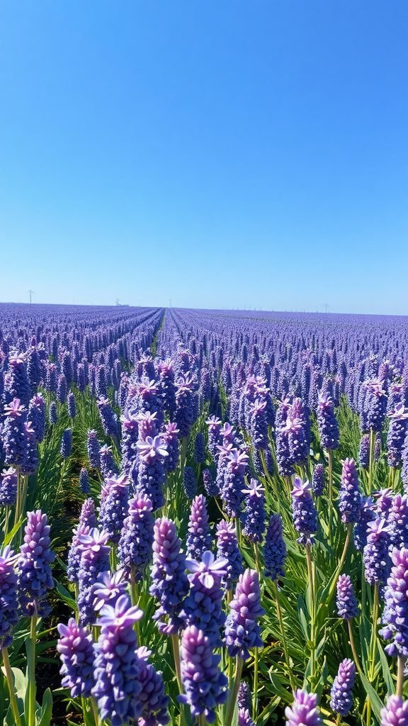 Lavender fields under a clear blue sky