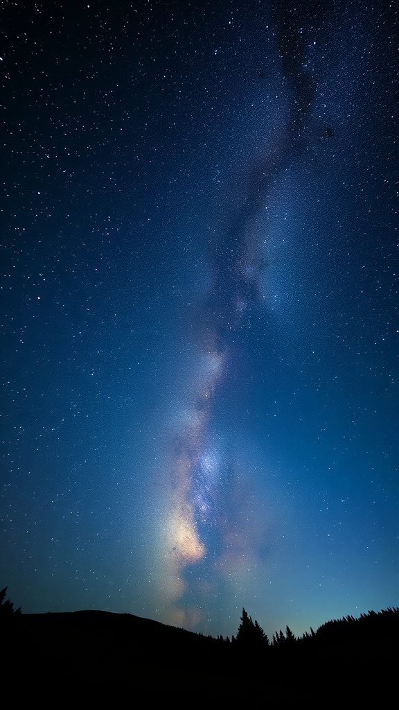 A beautiful, starry night sky with the Milky Way visible, creating a serene atmosphere.