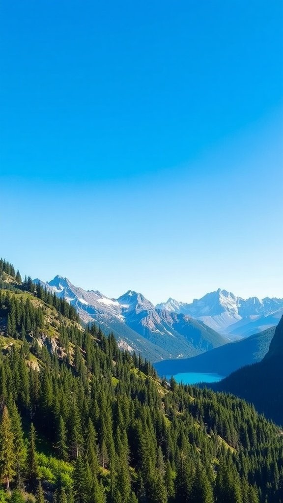 A scenic view of mountains and a lake during summer