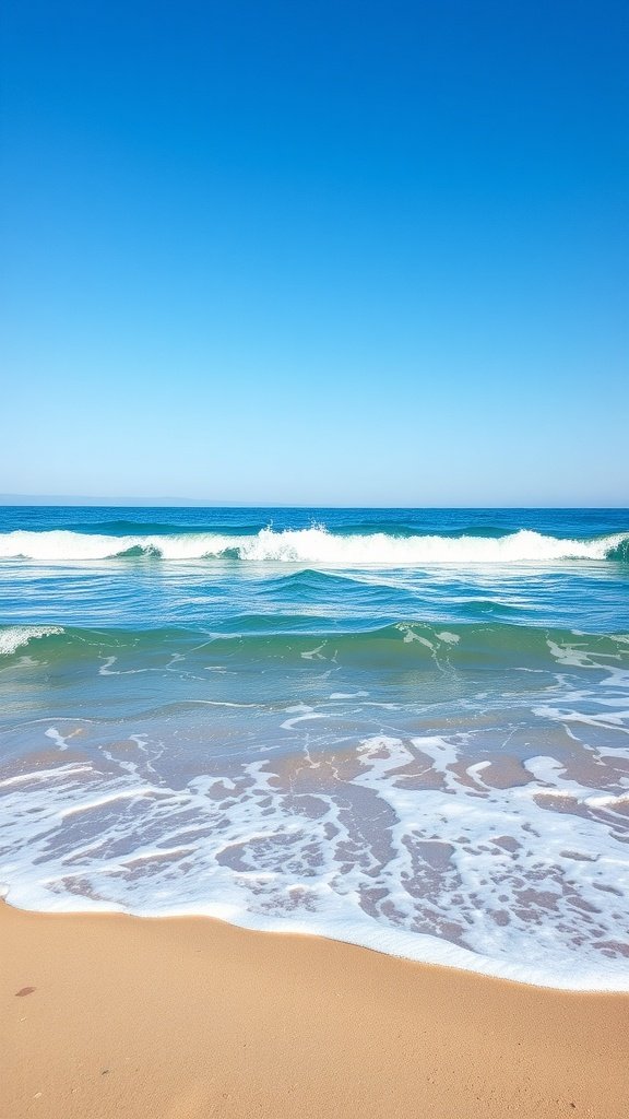 Crystal clear ocean waves on a sunny beach