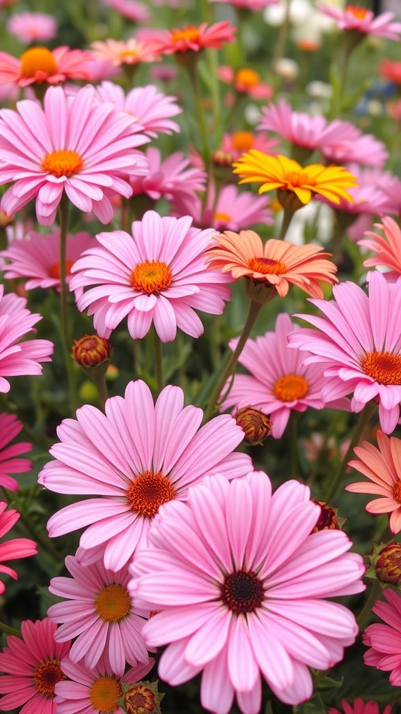 A vibrant display of pink and orange flowers in full bloom, perfect for summer wallpaper on iPhone.