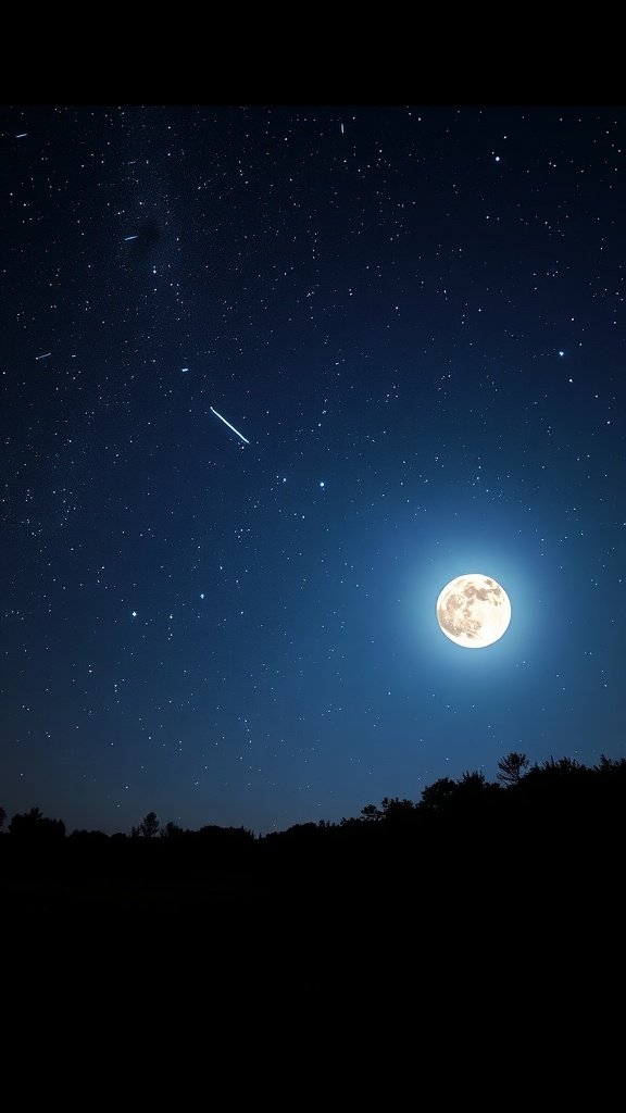 A beautiful night sky filled with stars and a bright moon, perfect for an August phone wallpaper.