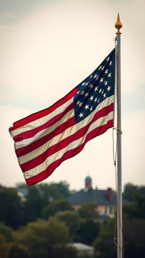 A waving American flag with a vintage look