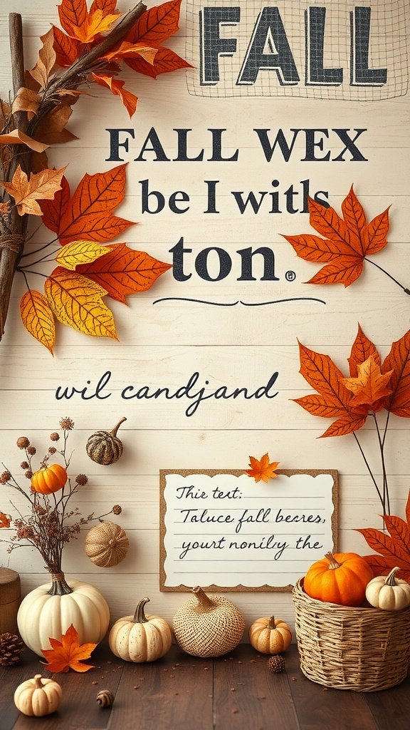 A fall-inspired mood board featuring autumn leaves, pumpkins, and cozy decor elements.