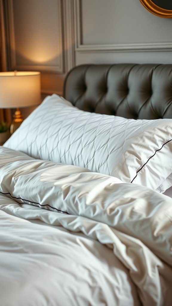 Luxurious bedding with quilted pillows and a soft duvet in a classy bedroom setting.
