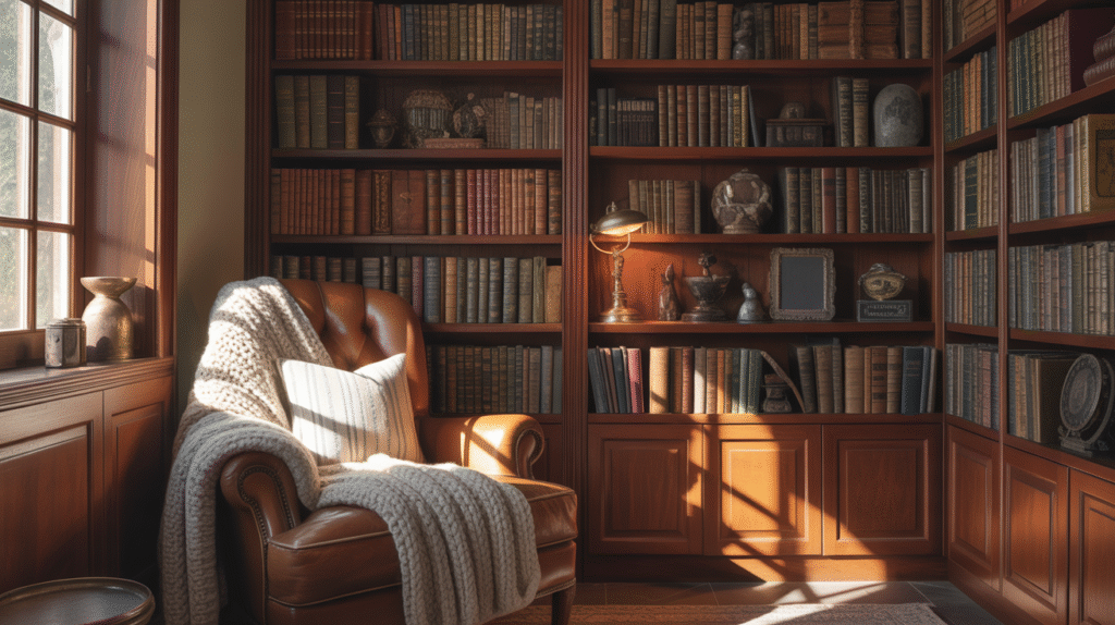 fall bookshelf decor