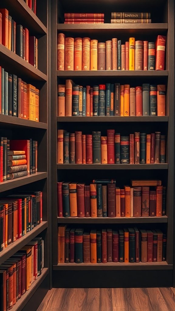 50 Inspiring Fall Bookshelf Decor Ideas to Transform Your Space A cozy bookshelf filled with books in warm autumn colors.