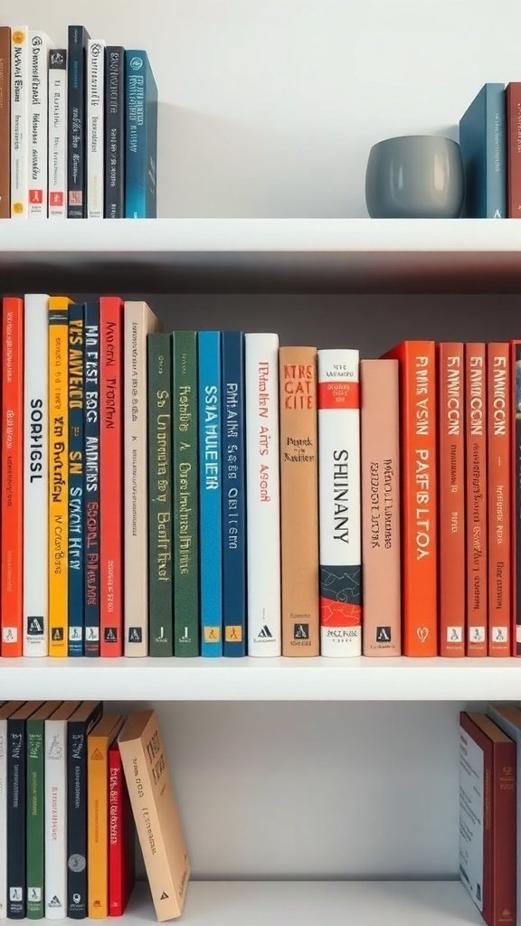 50 Inspiring Fall Bookshelf Decor Ideas to Transform Your Space Colorful book spines arranged on a bookshelf with decorative items