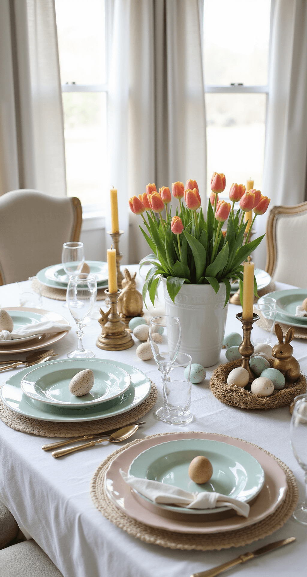 The Easter Table That'll Make Your Guests Actually Want to Linger (No Boring Beige Allowed) A pastel Easter dining room scene